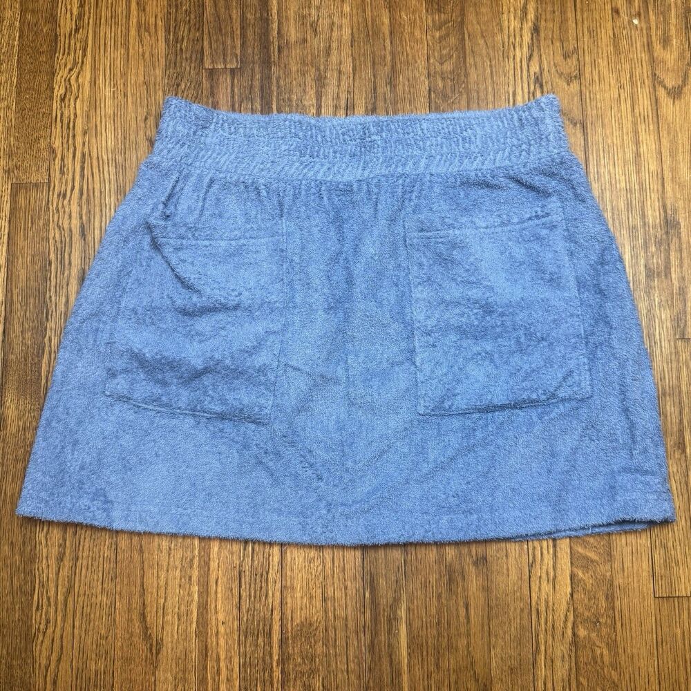 Mantra Women's Blue Terrycloth Mini Skirt Pull On Elastic Waist Pockets L